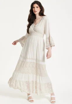Ivory Boho Maxi Dress with Lace Trim
