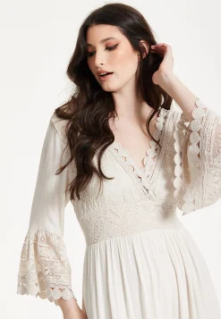 Ivory Boho Maxi Dress with Lace Trim
