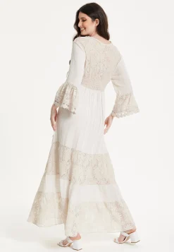 Ivory Boho Maxi Dress with Lace Trim