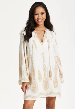 Ivory Embroidered Long Sleeve Dress