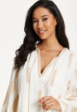 Ivory Embroidered Long Sleeve Dress