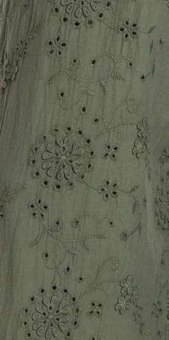 Khaki Embroidered Wide Leg Trousers
