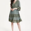 Khaki Lace Trim Casual Dress