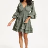 Khaki Ruffle Mini Dress