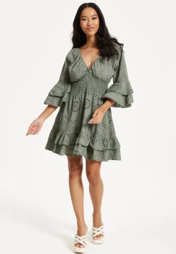 Khaki Ruffle Mini Dress