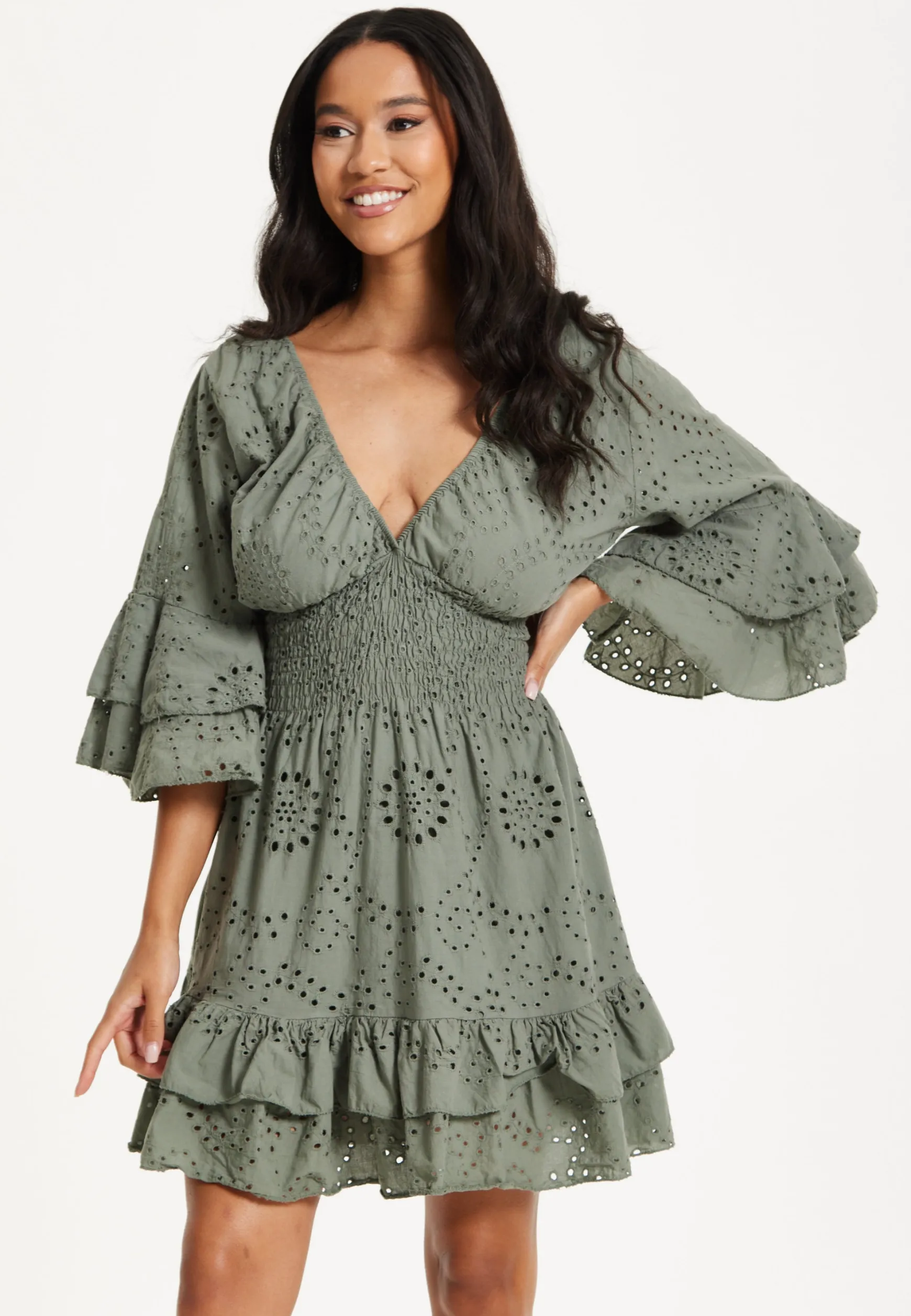 Khaki Ruffle Mini Dress