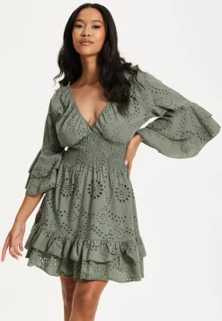 Khaki Ruffle Mini Dress