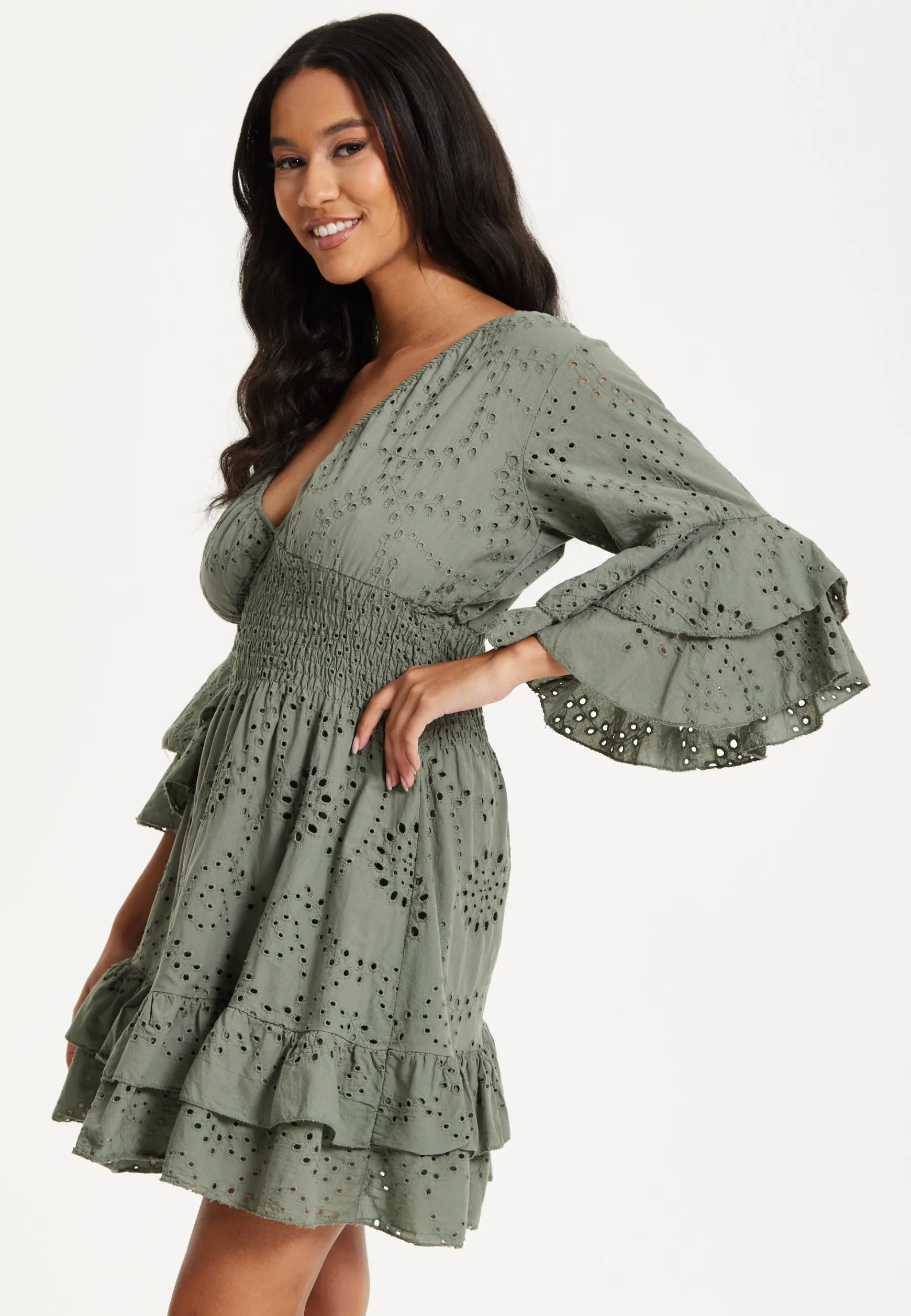 Khaki Ruffle Mini Dress