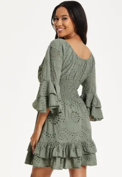 Khaki Ruffle Mini Dress