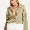 Khaki Sheer Relaxed Fit Shirt