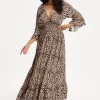 Leopard Print Flared Sleeve Maxi Dress