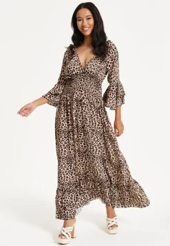 Leopard Print Flared Sleeve Maxi Dress