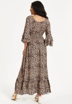 Leopard Print Flared Sleeve Maxi Dress