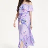 Lilac Floral Off Shoulder Maxi Dress