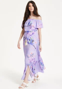 Lilac Floral Off Shoulder Maxi Dress