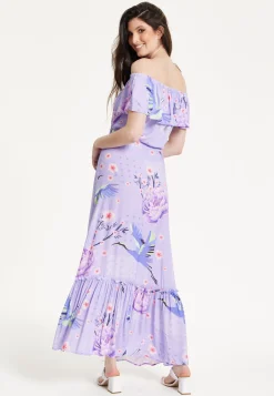 Lilac Floral Off Shoulder Maxi Dress