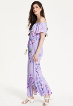 Lilac Floral Off Shoulder Maxi Dress