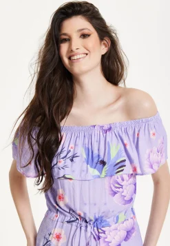 Lilac Floral Off Shoulder Maxi Dress