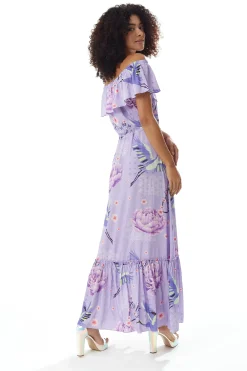 Lilac Floral Off Shoulder Maxi Dress