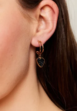 Liquorish Black Diamanté Mini Double Hoops Earrings In Black & Gold