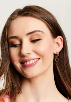 Liquorish Black Diamanté Mini Double Hoops Earrings In Black & Gold