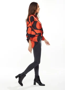 Liquorish Blouse with Oversized Polka Stripe Pattern in Red & Black
