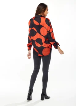 Liquorish Blouse with Oversized Polka Stripe Pattern in Red & Black
