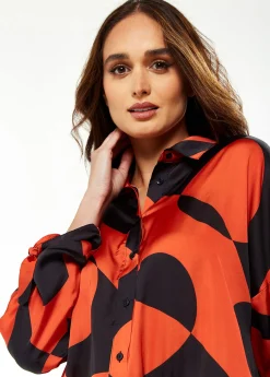 Liquorish Blouse with Oversized Polka Stripe Pattern in Red & Black