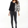 Liquorish Blouse with Zebra Print Pattern in Black & White
