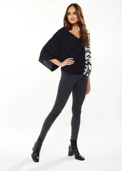 Liquorish Blouse with Zebra Print Pattern in Black & White