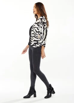Liquorish Blouse with Zebra Print Pattern in Black & White