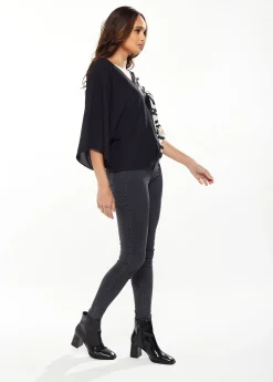 Liquorish Blouse with Zebra Print Pattern in Black & White