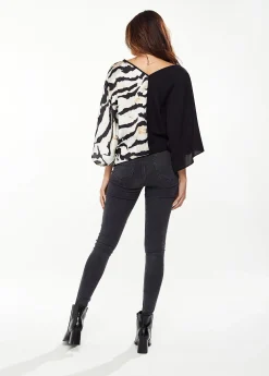Liquorish Blouse with Zebra Print Pattern in Black & White