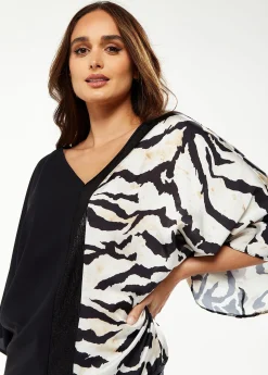 Liquorish Blouse with Zebra Print Pattern in Black & White