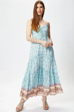 Liquorish Blue Floral Tiered Maxi Dress