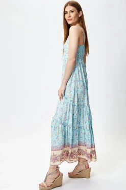 Liquorish Blue Floral Tiered Maxi Dress