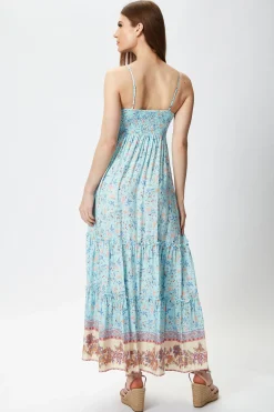 Liquorish Blue Floral Tiered Maxi Dress