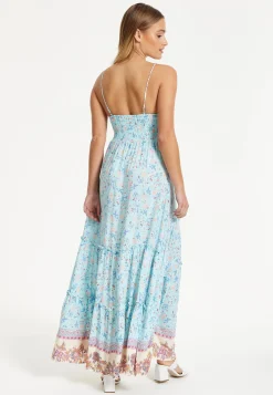Liquorish Blue Floral Tiered Maxi Dress