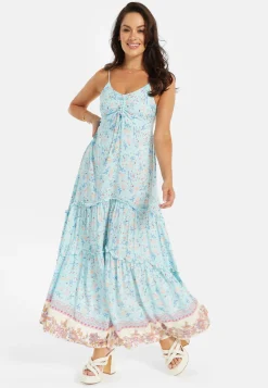 Liquorish Blue Floral Tiered Maxi Dress
