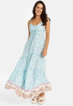 Liquorish Blue Floral Tiered Maxi Dress