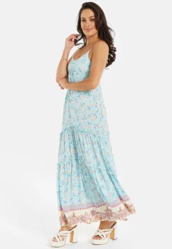 Liquorish Blue Floral Tiered Maxi Dress