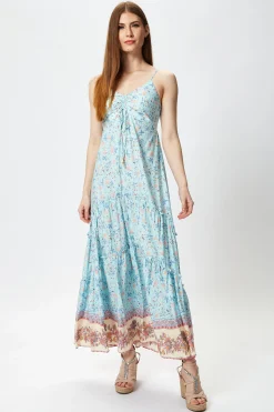 Liquorish Blue Floral Tiered Maxi Dress