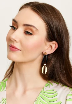 Liquorish Chain Link Drop Earrings In Black & Gold With Diamanté Details