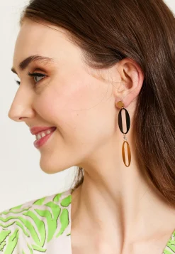 Liquorish Chain Link Drop Earrings In Black & Gold With Diamanté Details