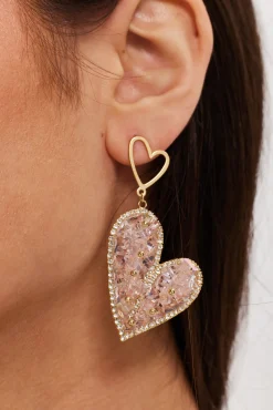 Liquorish Crystal Heart Drop Style Earrings