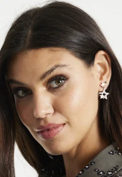 Liquorish Diamanté Star Earrings In Rose Gold
