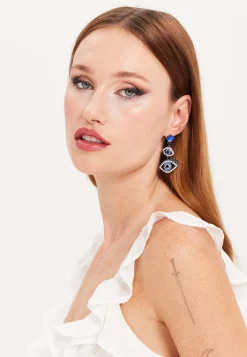 Liquorish Double Evil Eye Drop Style  Earrings With Diamonte Embellishments