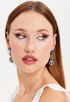 Liquorish Double Evil Eye Drop Style  Earrings With Diamonte Embellishments