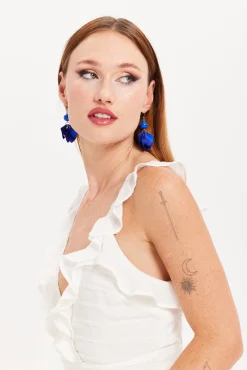 Liquorish Flower Petal Drop Style Earrings In Blue