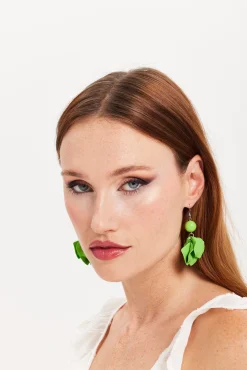 Liquorish Flower Petal Drop Style Earrings In Green